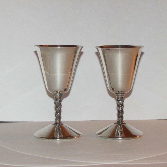 Vintage Silverplate Goblets Wine Glasses Chalice Fancy Stems - Picture 1 of 7
